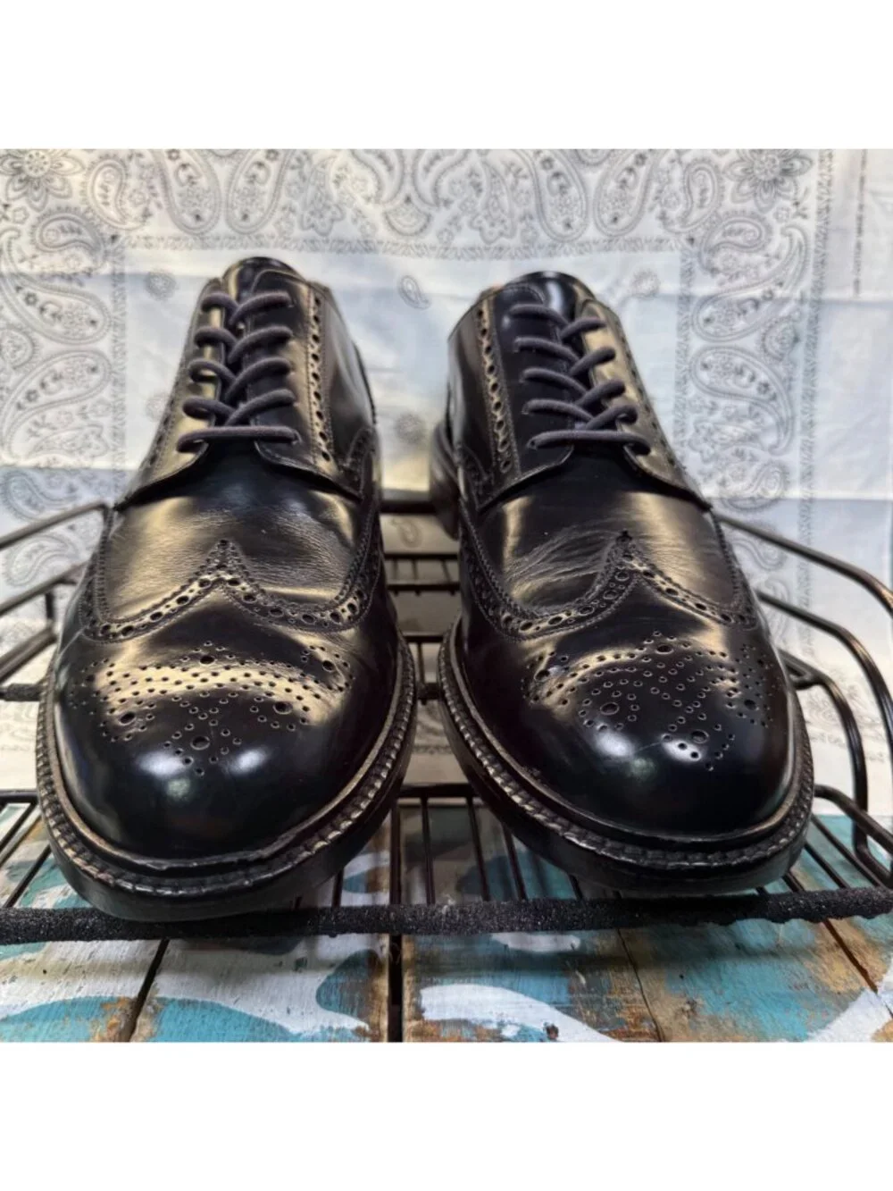 J Crew Italian Leather Wingtip Oxford Black Dress Shoes Size 11Made in Italy